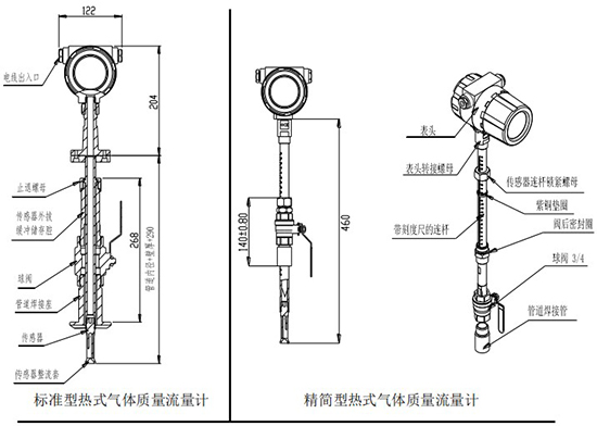 插入式熱式氣體質(zhì)量流量計插入式結構圖