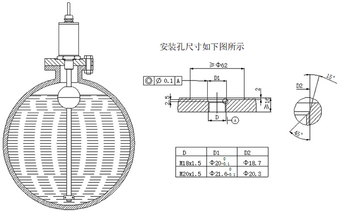 磁致伸縮汽包液位計螺紋安裝圖