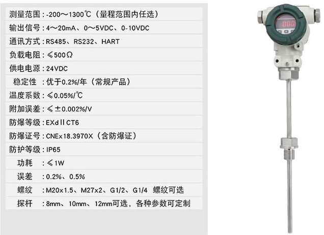 法蘭型溫度變送器技術(shù)參數對照表