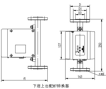 液氨金屬浮子流量計外形尺寸圖三